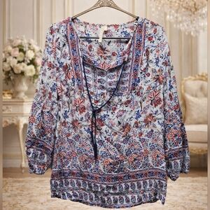Grand & Greene Size Small Floral Blouse - Blue and Red